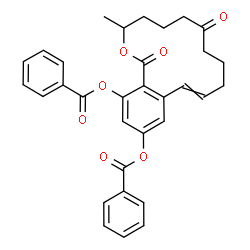 ChemSpider 2D Image | 3-Methyl-1,7-dioxo-3,4,5,6,7,8,9,10-octahydro-1H-2-benzoxacyclotetradecine-14,16-diyl dibenzoate | C32H30O7