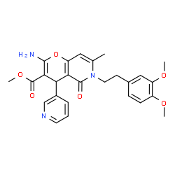 ChemSpider 2D Image | Methyl 2-amino-6-[2-(3,4-dimethoxyphenyl)ethyl]-7-methyl-5-oxo-4-(3-pyridinyl)-5,6-dihydro-4H-pyrano[3,2-c]pyridine-3-carboxylate | C26H27N3O6