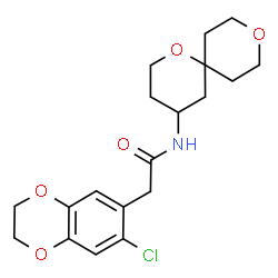 ChemSpider 2D Image | 2-(7-Chloro-2,3-dihydro-1,4-benzodioxin-6-yl)-N-(1,9-dioxaspiro[5.5]undec-4-yl)acetamide | C19H24ClNO5