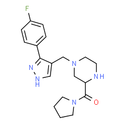 ChemSpider 2D Image | (4-{[3-(4-Fluorophenyl)-1H-pyrazol-4-yl]methyl}-2-piperazinyl)(1-pyrrolidinyl)methanone | C19H24FN5O