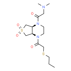 ChemSpider 2D Image | 2-(Dimethylamino)-1-[(4aR,7aS)-6,6-dioxido-4-[(propylsulfanyl)acetyl]hexahydrothieno[3,4-b]pyrazin-1(2H)-yl]ethanone | C15H27N3O4S2