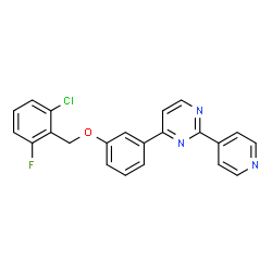 ChemSpider 2D Image | 4-{3-[(2-Chloro-6-fluorobenzyl)oxy]phenyl}-2-(4-pyridinyl)pyrimidine | C22H15ClFN3O