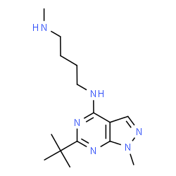 ChemSpider 2D Image | N-Methyl-N'-[1-methyl-6-(2-methyl-2-propanyl)-1H-pyrazolo[3,4-d]pyrimidin-4-yl]-1,4-butanediamine | C15H26N6