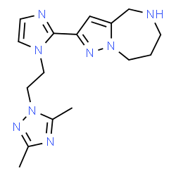 ChemSpider 2D Image | 2-{1-[2-(3,5-Dimethyl-1H-1,2,4-triazol-1-yl)ethyl]-1H-imidazol-2-yl}-5,6,7,8-tetrahydro-4H-pyrazolo[1,5-a][1,4]diazepine | C16H22N8