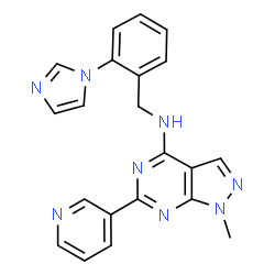 ChemSpider 2D Image | N-[2-(1H-Imidazol-1-yl)benzyl]-1-methyl-6-(3-pyridinyl)-1H-pyrazolo[3,4-d]pyrimidin-4-amine | C21H18N8