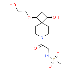 ChemSpider 2D Image | N-{2-[(1R,3S)-1-Hydroxy-3-(2-hydroxyethoxy)-7-azaspiro[3.5]non-7-yl]-2-oxoethyl}methanesulfonamide | C13H24N2O6S