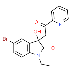 ChemSpider 2D Image | 5-Bromo-1-ethyl-3-hydroxy-3-[2-oxo-2-(2-pyridinyl)ethyl]-1,3-dihydro-2H-indol-2-one | C17H15BrN2O3