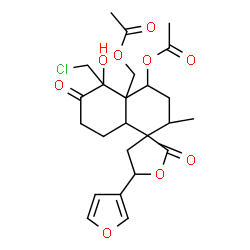 ChemSpider 2D Image | [4'-Acetoxy-5'-(chloromethyl)-5-(3-furyl)-5'-hydroxy-2'-methyl-2,6'-dioxooctahydro-2'H-spiro[furan-3,1'-naphthalen]-4a'(5'H)-yl]methyl acetate | C24H29ClO9