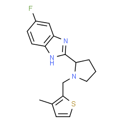 ChemSpider 2D Image | 5-Fluoro-2-{1-[(3-methyl-2-thienyl)methyl]-2-pyrrolidinyl}-1H-benzimidazole | C17H18FN3S