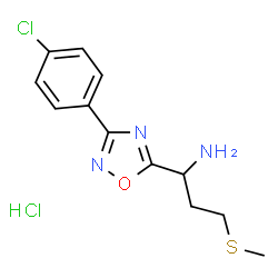 ChemSpider 2D Image | 1-[3-(4-Chlorophenyl)-1,2,4-oxadiazol-5-yl]-3-(methylsulfanyl)-1-propanamine hydrochloride (1:1) | C12H15Cl2N3OS