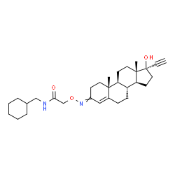 ChemSpider 2D Image | N-(Cyclohexylmethyl)-2-({[(17alpha)-17-hydroxypregn-4-en-20-yn-3-ylidene]amino}oxy)acetamide | C30H44N2O3