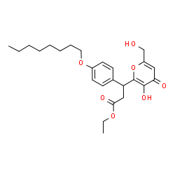ChemSpider 2D Image | Ethyl 3-[3-hydroxy-6-(hydroxymethyl)-4-oxo-4H-pyran-2-yl]-3-[4-(octyloxy)phenyl]propanoate | C25H34O7