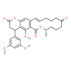 ChemSpider 2D Image | (8S,16E)-4-(3,5-Dimethoxyphenyl)-5-methoxy-8-methyl-4,8,9,10,11,13,14,15-octahydro-2H,6H-oxacyclotetradecino[3,4-g]chromene-2,6,12(3H)-trione | C30H34O8