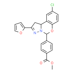 ChemSpider 2D Image | Methyl 4-[9-chloro-2-(2-furyl)-1,10b-dihydropyrazolo[1,5-c][1,3]benzoxazin-5-yl]benzoate | C22H17ClN2O4