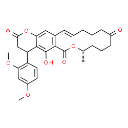 ChemSpider 2D Image | (8S,16E)-4-(2,4-Dimethoxyphenyl)-5-hydroxy-8-methyl-4,8,9,10,11,13,14,15-octahydro-2H,6H-oxacyclotetradecino[3,4-g]chromene-2,6,12(3H)-trione | C29H32O8