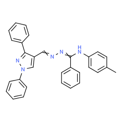 ChemSpider 2D Image | N'-[(1,3-Diphenyl-1H-pyrazol-4-yl)methylene]-N-(4-methylphenyl)benzenecarbohydrazonamide | C30H25N5