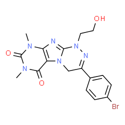ChemSpider 2D Image | 3-(4-Bromophenyl)-1-(2-hydroxyethyl)-7,9-dimethyl-1,4-dihydro[1,2,4]triazino[3,4-f]purine-6,8(7H,9H)-dione | C17H17BrN6O3