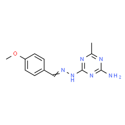 ChemSpider 2D Image | 4-[2-(4-Methoxybenzylidene)hydrazino]-6-methyl-1,3,5-triazin-2-amine | C12H14N6O