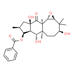 ChemSpider 2D Image | (1aS,3S,5aR,6R,6aS,7S,8S,9aR,10aR,10bS)-3,6,9a-Trihydroxy-2,2,5a,8,10a-pentamethyl-10-oxotetradecahydro-1aH-indeno[5',6':3,4]cycloocta[1,2-b]oxiren-7-yl benzoate | C27H36O7