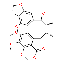 ChemSpider 2D Image | (6R,7R,8R)-8-Hydroxy-1,2,3,13-tetramethoxy-6,7-dimethyl-5,6,7,8-tetrahydrobenzo[3',4']cycloocta[1',2':4,5]benzo[1,2-d][1,3]dioxole-4-carboxylic acid | C24H28O9