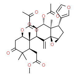 ChemSpider 2D Image | Methyl {(1R,2S,3R)-3-acetoxy-2-[(1aR,3S,3aR,4R,5R,6R,7aS)-4,5-diacetoxy-3-(3-furyl)-3a-methyl-7-methyleneoctahydroindeno[1,7a-b]oxiren-6-yl]-2,6,6-trimethyl-5-oxocyclohexyl}acetate | C33H42O11