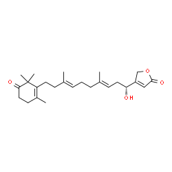 ChemSpider 2D Image | 4-[(1R,3E,7E)-1-Hydroxy-4,8-dimethyl-10-(2,6,6-trimethyl-5-oxo-1-cyclohexen-1-yl)-3,7-decadien-1-yl]-2(5H)-furanone | C25H36O4