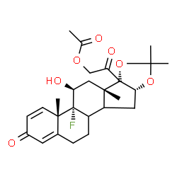 ChemSpider 2D Image | 2-[(4aS,4bR,5S,6aS,6bR,9aR)-4b-Fluoro-5-hydroxy-4a,6a,8,8-tetramethyl-2-oxo-2,4a,4b,5,6,6a,9a,10,10a,10b,11,12-dodecahydro-6bH-naphtho[2',1':4,5]indeno[1,2-d][1,3]dioxol-6b-yl]-2-oxoethyl acetate | C26H33FO7