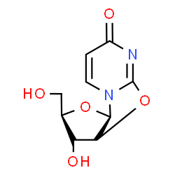 ChemSpider 2D Image | (2R,3R,3aS,9aR)-3-Hydroxy-2-(hydroxymethyl)-2,3,3a,9a-tetrahydro-6H-furo[2',3':4,5][1,3]oxazolo[3,2-a]pyrimidin-6-one | C9H10N2O5
