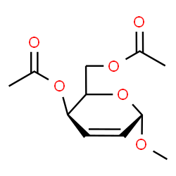 ChemSpider 2D Image | Methyl (5xi)-4,6-di-O-acetyl-2,3-dideoxy-beta-L-glycero-hex-2-enopyranoside | C11H16O6
