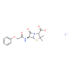 ChemSpider 2D Image | Potassium (6S)-3,3-dimethyl-7-oxo-6-[(phenoxyacetyl)amino]-4-thia-1-azabicyclo[3.2.0]heptane-2-carboxylate | C16H17KN2O5S