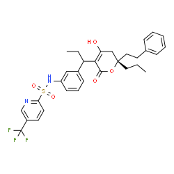ChemSpider 2D Image | N-(3-{1-[(6S)-4-Hydroxy-2-oxo-6-(2-phenylethyl)-6-propyl-5,6-dihydro-2H-pyran-3-yl]propyl}phenyl)-5-(trifluoromethyl)-2-pyridinesulfonamide | C31H33F3N2O5S