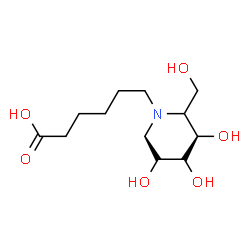ChemSpider 2D Image | 6-[(3R,4R,5R)-3,4,5-Trihydroxy-2-(hydroxymethyl)-1-piperidinyl]hexanoic acid | C12H23NO6