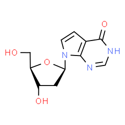 ChemSpider 2D Image | 7-(2-Deoxy-beta-D-erythro-pentofuranosyl)-1,7-dihydro-4H-pyrrolo[2,3-d]pyrimidin-4-one | C11H13N3O4