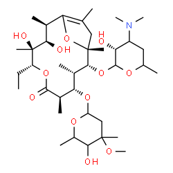 ChemSpider 2D Image | (2R,3R,4S,5R,8R,9S,10S,11R,12R)-11-{[(3R)-4-(Dimethylamino)-3-hydroxy-6-methyltetrahydro-2H-pyran-2-yl]oxy}-5-ethyl-3,4-dihydroxy-9-[(5-hydroxy-4-methoxy-4,6-dimethyltetrahydro-2H-pyran-2-yl)oxy]-2,4,
8,10,12,14-hexamethyl-6,15-dioxabicyclo[10.2.1]pentadec-1(14)-en-7-one | C37H65NO12