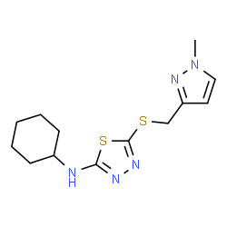 ChemSpider 2D Image | N-Cyclohexyl-5-{[(1-methyl-1H-pyrazol-3-yl)methyl]sulfanyl}-1,3,4-thiadiazol-2-amine | C13H19N5S2