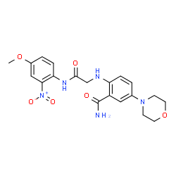 ChemSpider 2D Image | 2-({2-[(4-Methoxy-2-nitrophenyl)amino]-2-oxoethyl}amino)-5-(4-morpholinyl)benzamide | C20H23N5O6