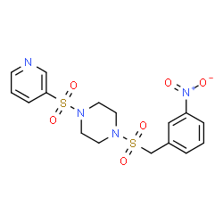 ChemSpider 2D Image | 1-[(3-Nitrobenzyl)sulfonyl]-4-(3-pyridinylsulfonyl)piperazine | C16H18N4O6S2