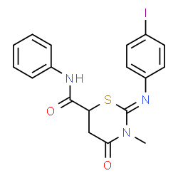 ChemSpider 2D Image | (2Z)-2-[(4-Iodophenyl)imino]-3-methyl-4-oxo-N-phenyl-1,3-thiazinane-6-carboxamide | C18H16IN3O2S