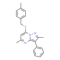 ChemSpider 2D Image | 2,5-Dimethyl-7-[(4-methylbenzyl)sulfanyl]-3-phenylpyrazolo[1,5-a]pyrimidine | C22H21N3S