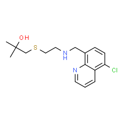 ChemSpider 2D Image | 1-[(2-{[(5-Chloro-8-quinolinyl)methyl]amino}ethyl)sulfanyl]-2-methyl-2-propanol | C16H21ClN2OS