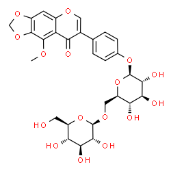 ChemSpider 2D Image | 4-(9-Methoxy-8-oxo-8H-[1,3]dioxolo[4,5-g]chromen-7-yl)phenyl 6-O-beta-D-glucopyranosyl-beta-D-glucopyranoside | C29H32O16