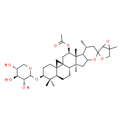 ChemSpider 2D Image | (2S,4aR,5aR,7R,7aR,8R,12aS,12bS,14aR)-1,1,5',7a,8,12a-Hexamethyl-2-(D-xylopyranosyloxy)hexadecahydro-2H-spiro[cyclopropa[1',8a']naphtho[2',1':4,5]indeno[2,1-b]pyran-10,2'-[3,6]dioxabicyclo[3.1.0]hexan
]-7-yl acetate | C37H56O10