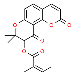 ChemSpider 2D Image | 8,8-Dimethyl-2,10-dioxo-9,10-dihydro-2H,8H-pyrano[2,3-f]chromen-9-yl (2Z)-2-methyl-2-butenoate | C19H18O6