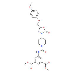 ChemSpider 2D Image | Dimethyl 5-{[(4-{5-[(4-methoxyphenoxy)methyl]-2-oxo-1,3-oxazolidin-3-yl}-1-piperidinyl)carbonyl]amino}isophthalate | C27H31N3O9