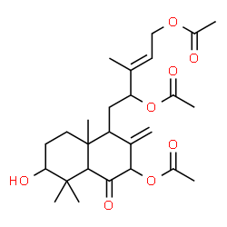 ChemSpider 2D Image | (2E)-5-(3-Acetoxy-6-hydroxy-5,5,8a-trimethyl-2-methylene-4-oxodecahydro-1-naphthalenyl)-3-methyl-2-pentene-1,4-diyl diacetate | C26H38O8