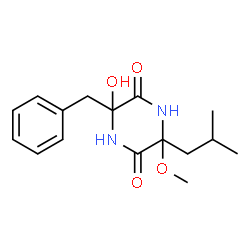 ChemSpider 2D Image | 3-Benzyl-3-hydroxy-6-isobutyl-6-methoxy-2,5-piperazinedione | C16H22N2O4