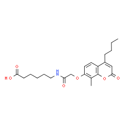 ChemSpider 2D Image | 6-({[(4-Butyl-8-methyl-2-oxo-2H-chromen-7-yl)oxy]acetyl}amino)hexanoic acid | C22H29NO6