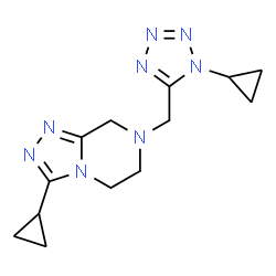ChemSpider 2D Image | 3-Cyclopropyl-7-[(1-cyclopropyl-1H-tetrazol-5-yl)methyl]-5,6,7,8-tetrahydro[1,2,4]triazolo[4,3-a]pyrazine | C13H18N8