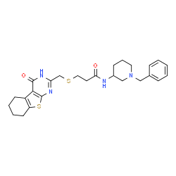 ChemSpider 2D Image | N-(1-Benzyl-3-piperidinyl)-3-{[(4-oxo-1,4,5,6,7,8-hexahydro[1]benzothieno[2,3-d]pyrimidin-2-yl)methyl]sulfanyl}propanamide | C26H32N4O2S2