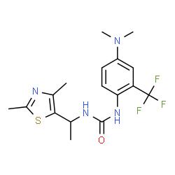 ChemSpider 2D Image | 1-[4-(Dimethylamino)-2-(trifluoromethyl)phenyl]-3-[1-(2,4-dimethyl-1,3-thiazol-5-yl)ethyl]urea | C17H21F3N4OS